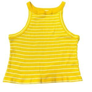 ADC yellow white striped ribbed high neck cropped tank